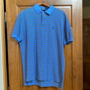 Men’s Polo by Ralph Lauren blue stripe size large polo shirt.